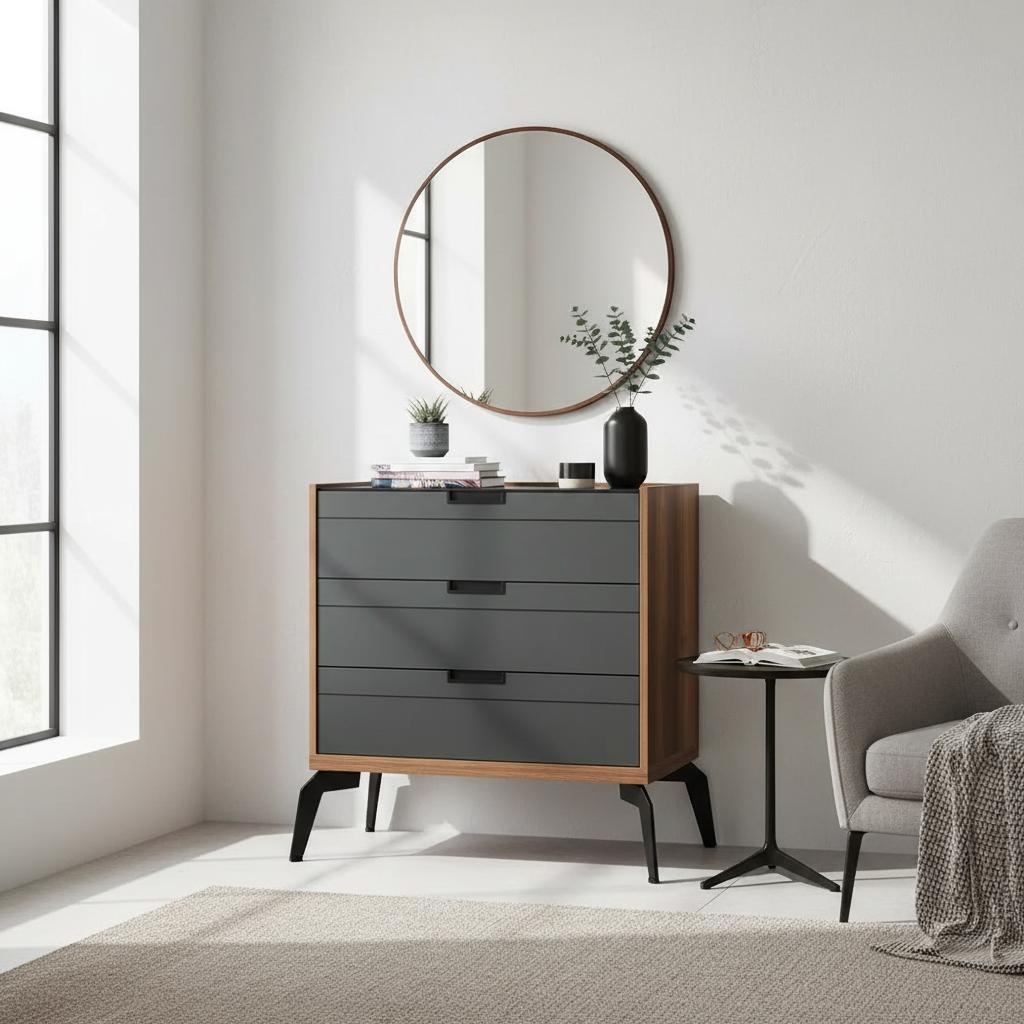 Zett Dresser with Mirror, Grey & Brown