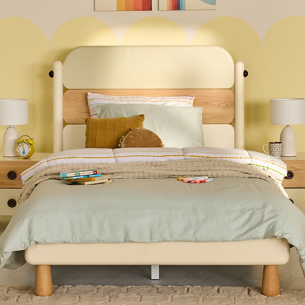 سرير مزدوج من ديزيريه، أبيض وخشبي - 120x200 سم