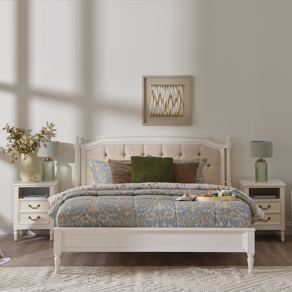 سرير مع لوح أمامي من فينلي، أبيض - 150x200 سم