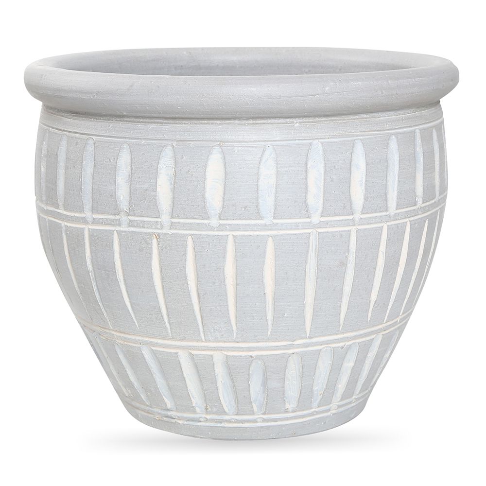 وعاء زرع نباتات خزفي مخطط، رمادي - كبير، 30 سم