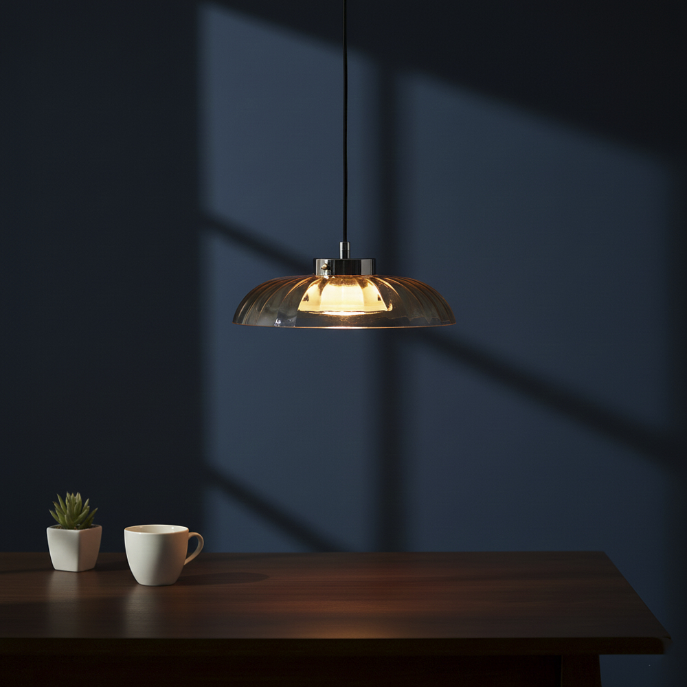 Ahrise Pendant Lamp, Chrome & Amber