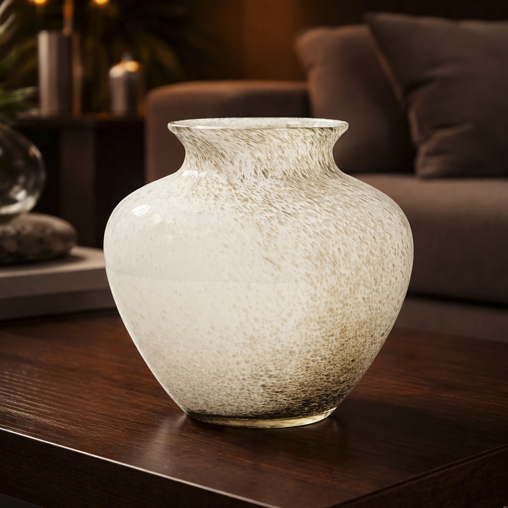 Smokey Artistic Glass Bowl Handcrafted Sculptural Design, White - 25x37cm