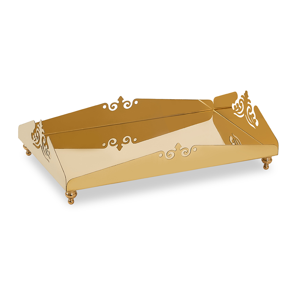 صينية ديكور من الستانلس ستيل من ماجو، ذهبي - 38×26 سم