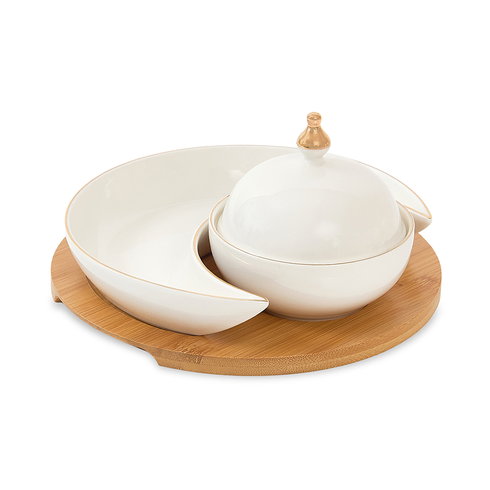 طقم تقديم قطعتين من البورسلين من فاين، أبيض