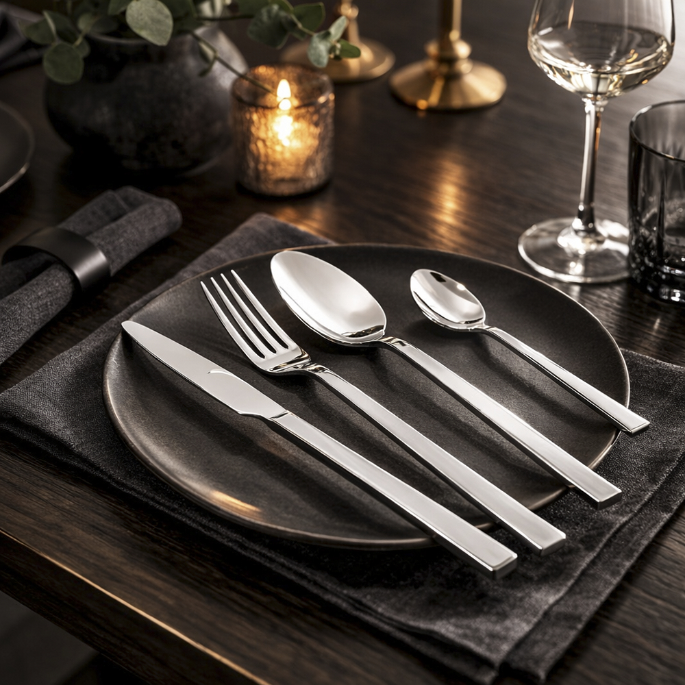 Stainless Steel 24-Piece Plain Cutlery Set in Gift Box, Silver