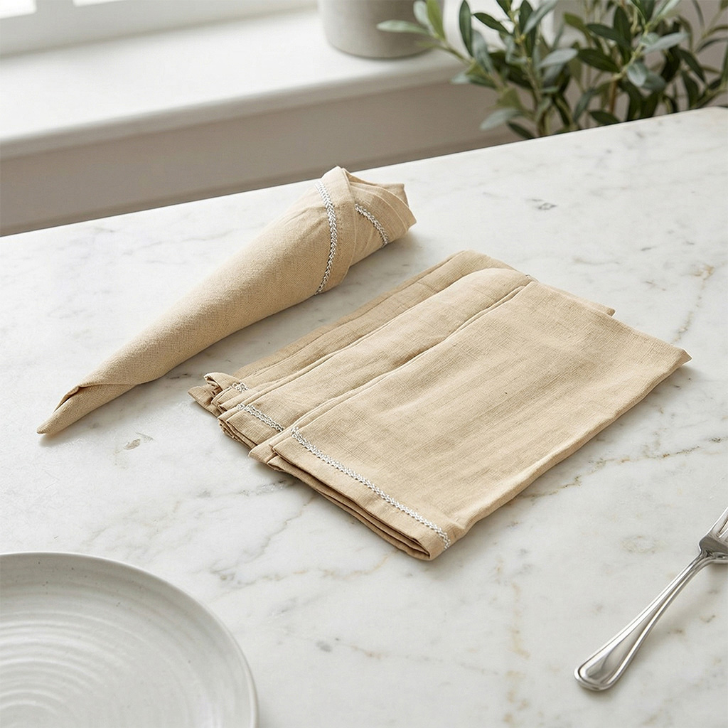 طقم مناديل دارا 4 قطع، بيج وفضي - 45 × 48 سم