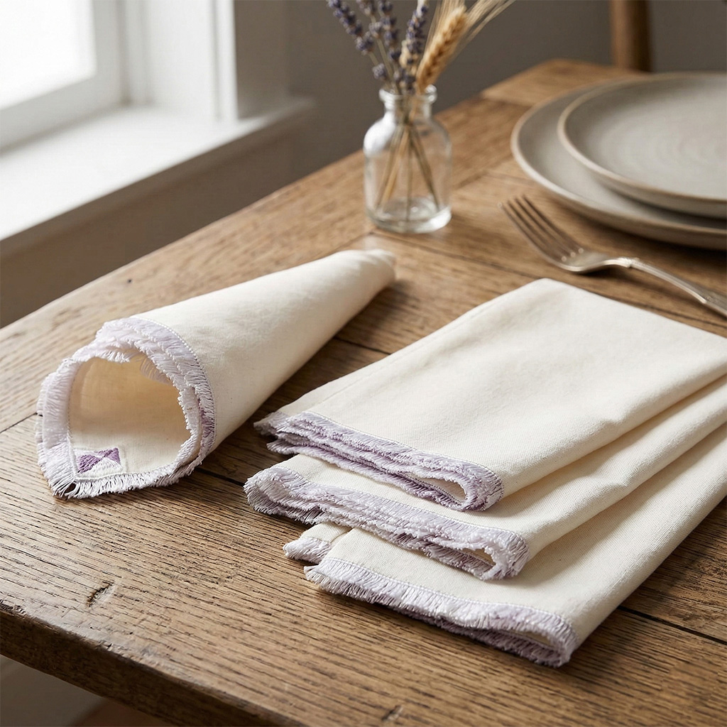 طقم مناديل مكون من 4 قطع، لون عاجي - 47 × 47 سم