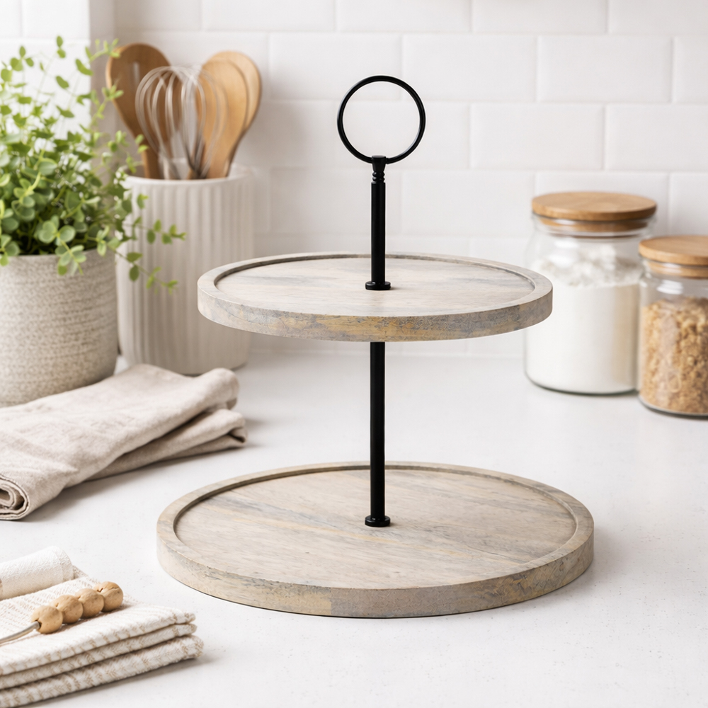 2-Tier Cake Stand, Brown - 25x29cm