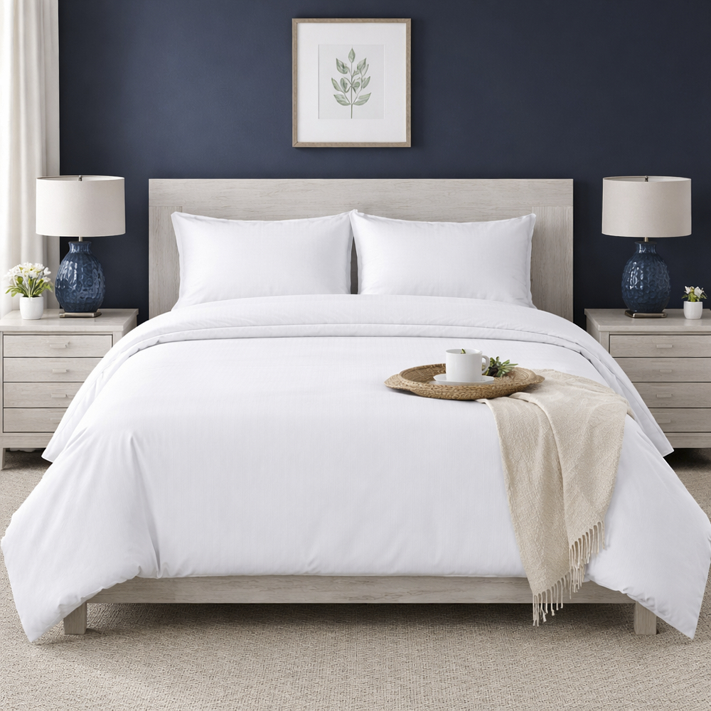 طقم لحاف 3 قطع مقاس سوبر كينج من ماليبو، أبيض - 260x240 سم