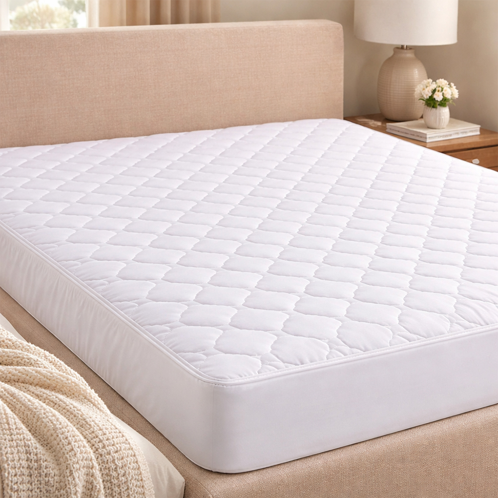 HRU Cotton Mattress Protector, White - 200x200+30 cm