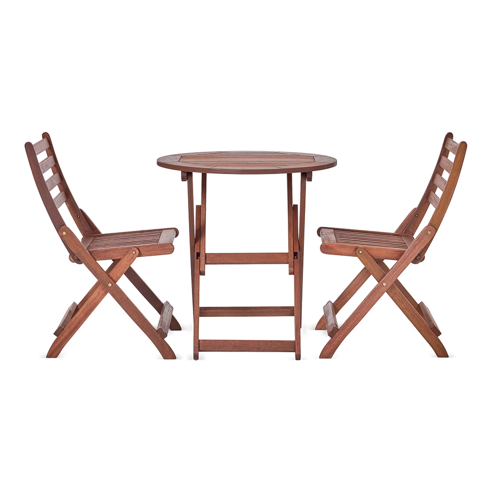 Janice Round Folding Patio Table And 2 Chair Set, Brown