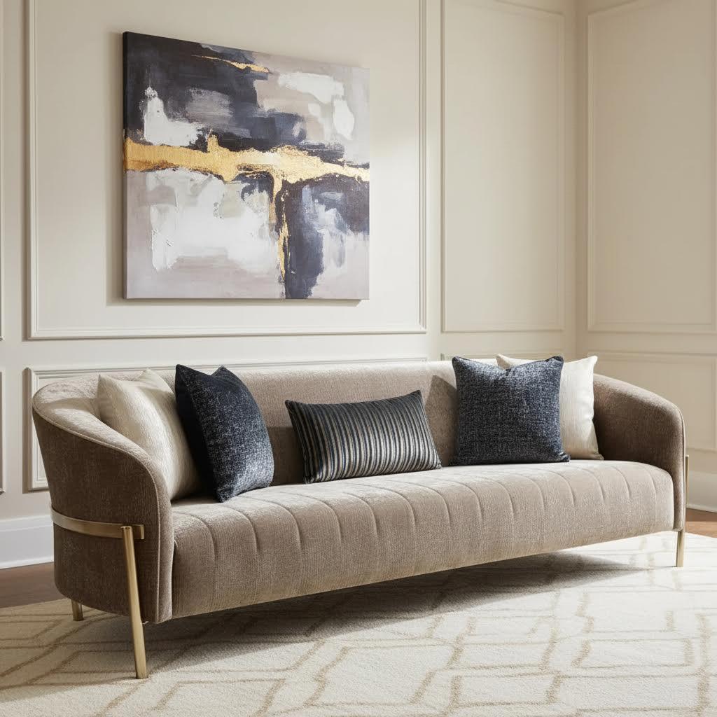 قبرص كنبة 3 مقاعد منجدة، بني