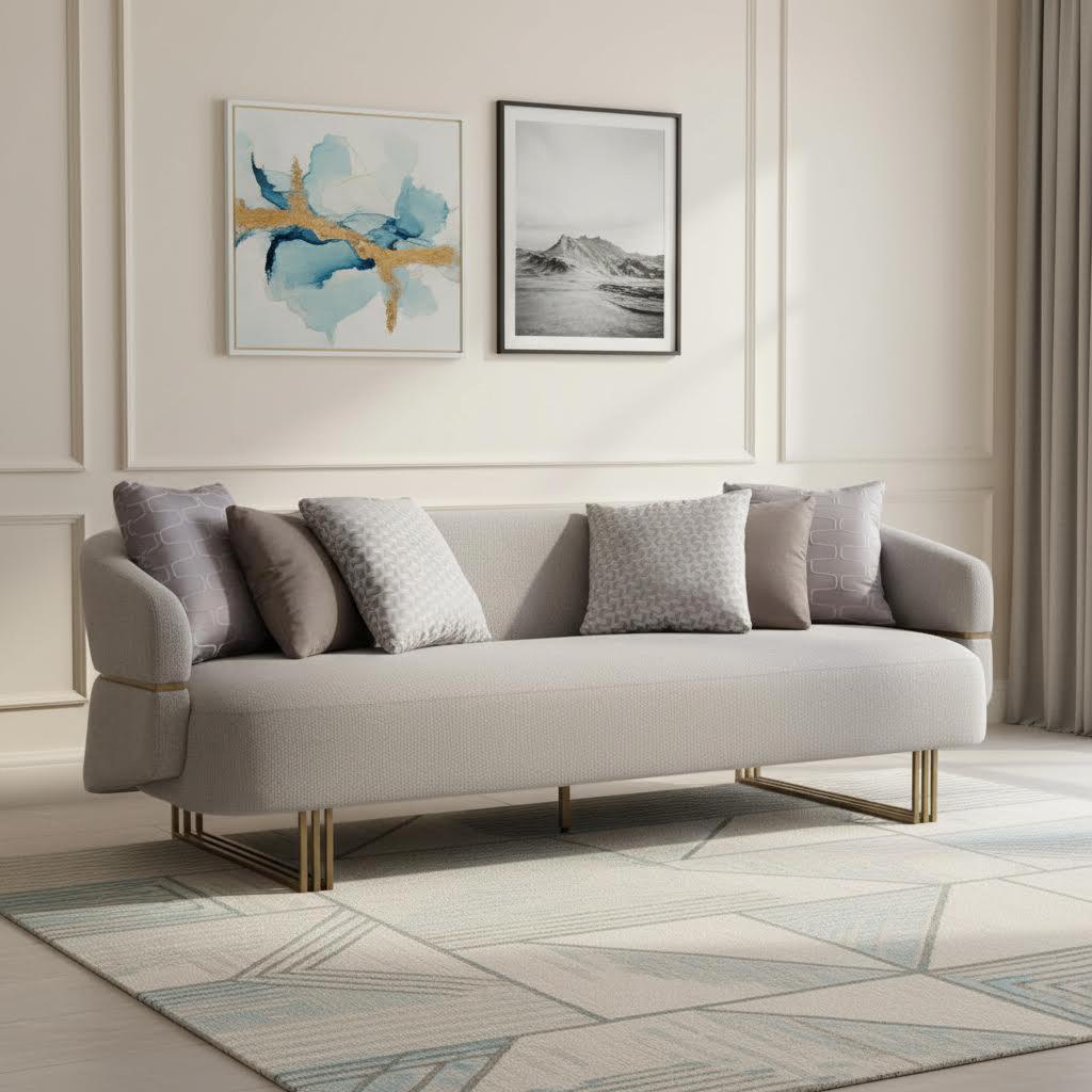 ماليبو أريكة 3 مقاعد باللون الكريمي والذهبي المعتق