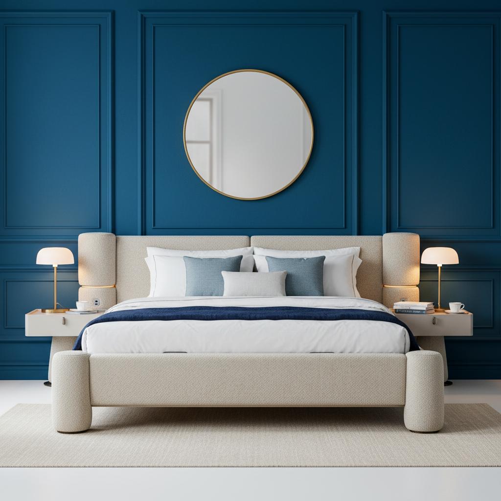 Dahlia King-Sized Bed and 2 Single Drawers Nightstands With LED Light, Beige