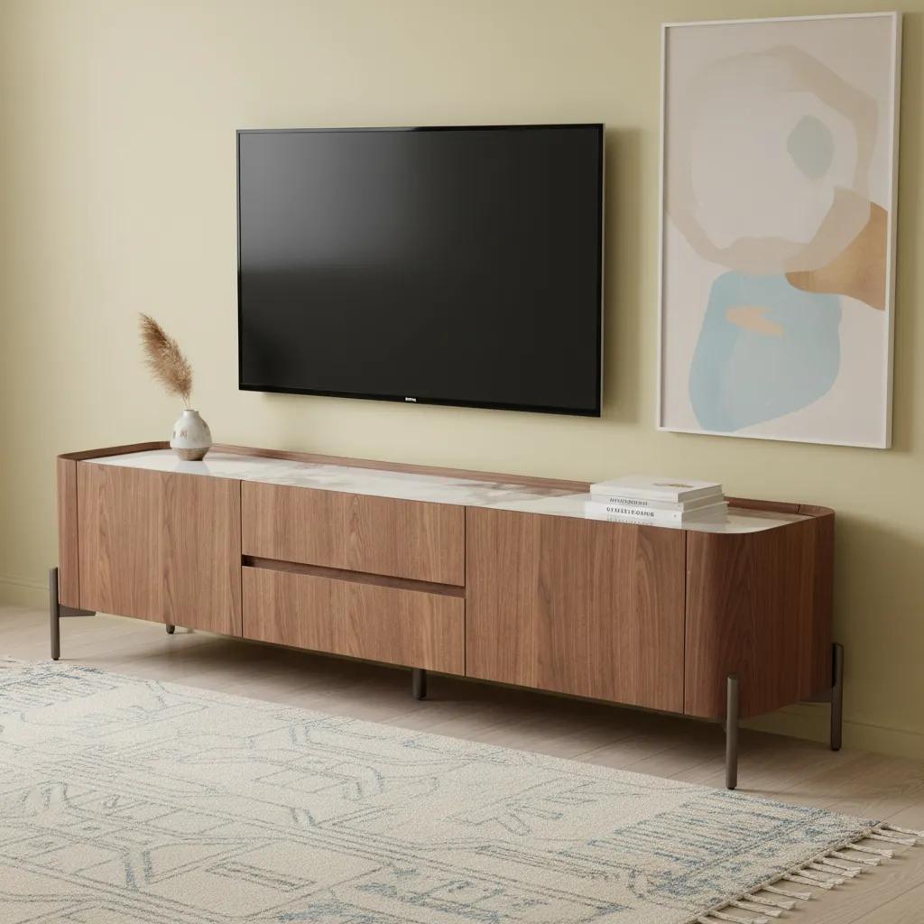 Malone Wooden Entertainment Unit with Storage Drawers, Brown