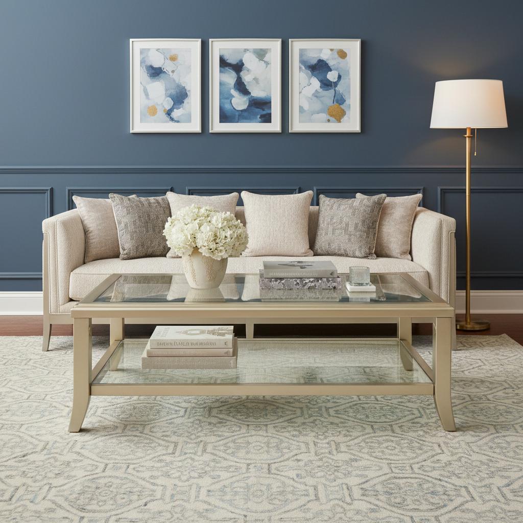 Huda Glass Top Coffee Table, Beige