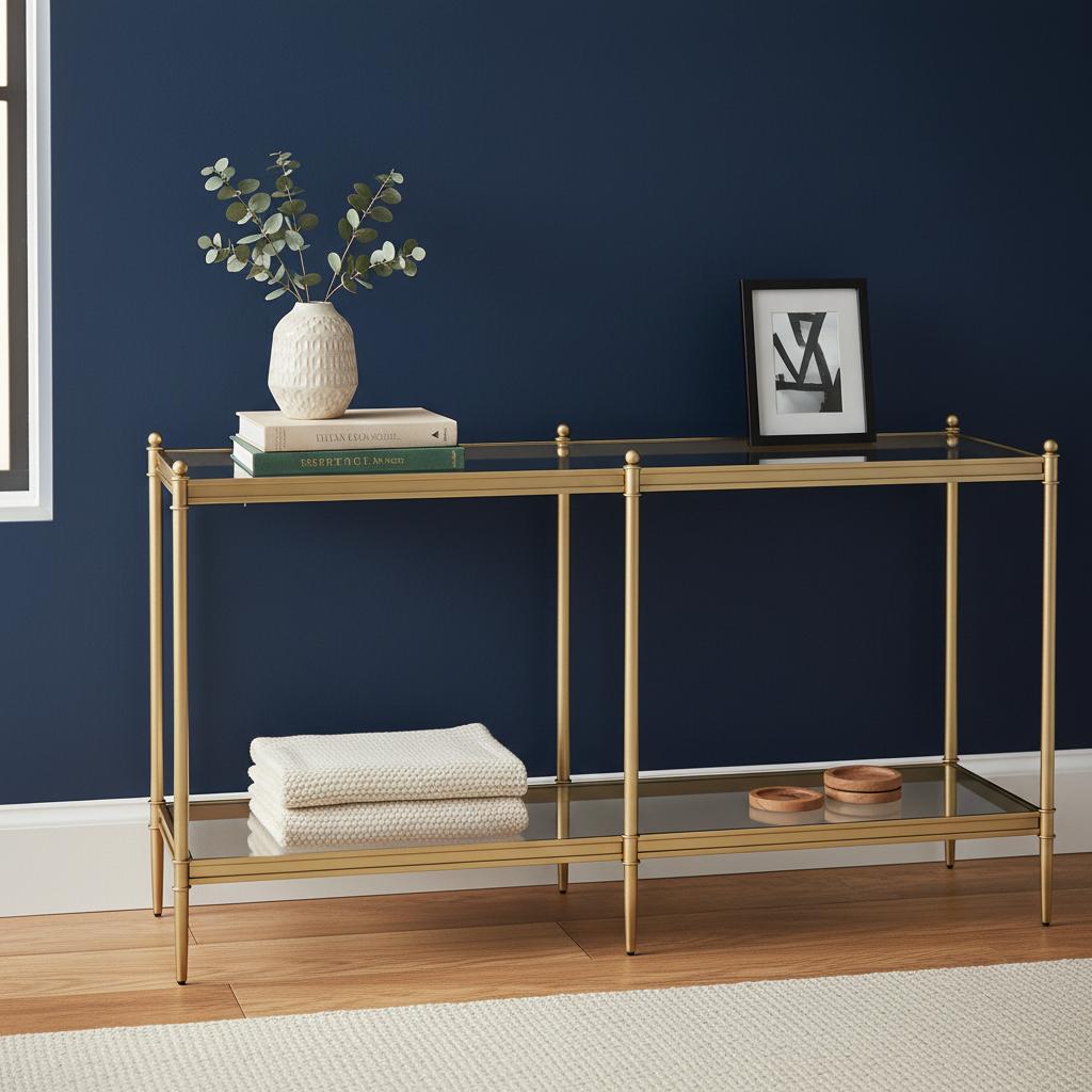 طاولة كونسول ليلي، ذهبي وشفاف