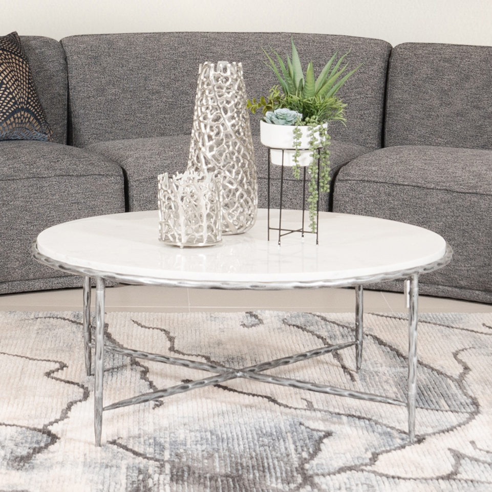 Ethan Marble Top Coffee Table, Brushed Grey & White