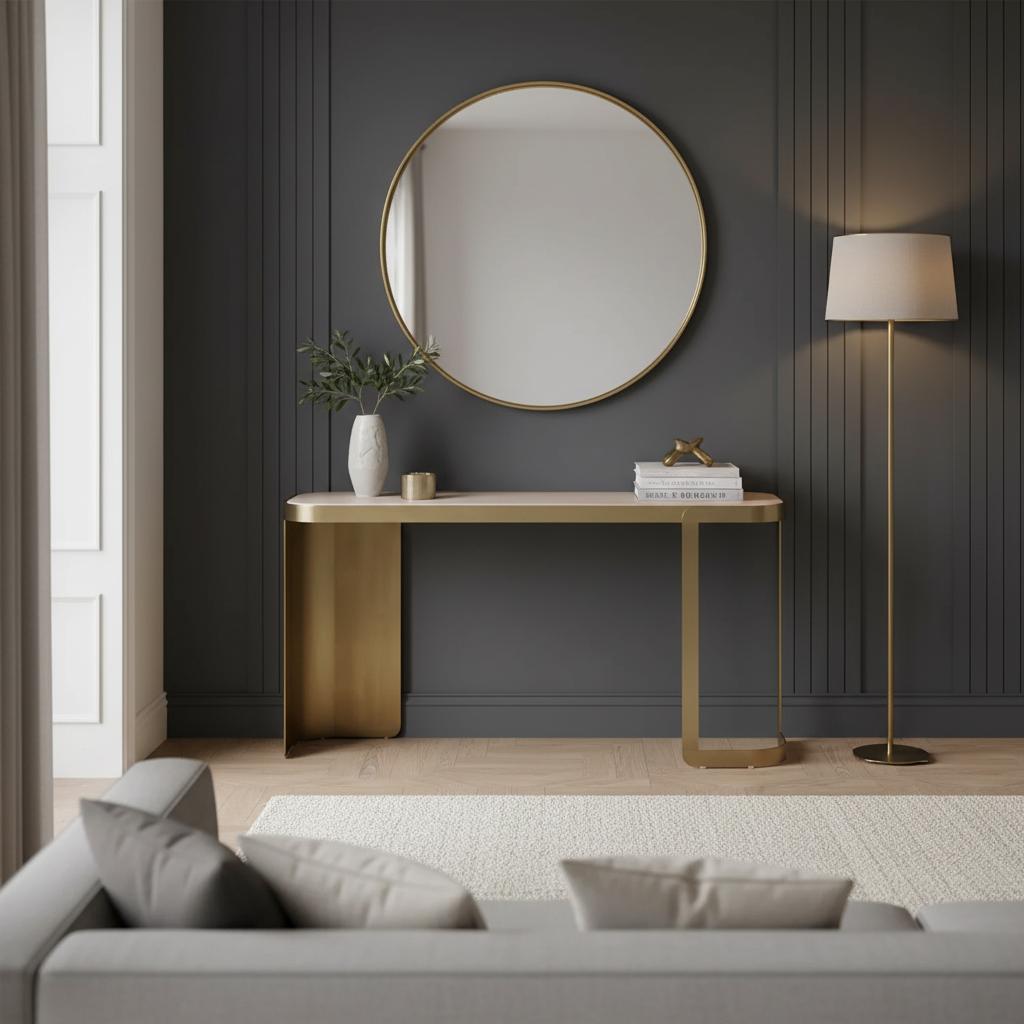 طاولة كونسول فاليريا بسطح زجاجي، ذهبي وبني