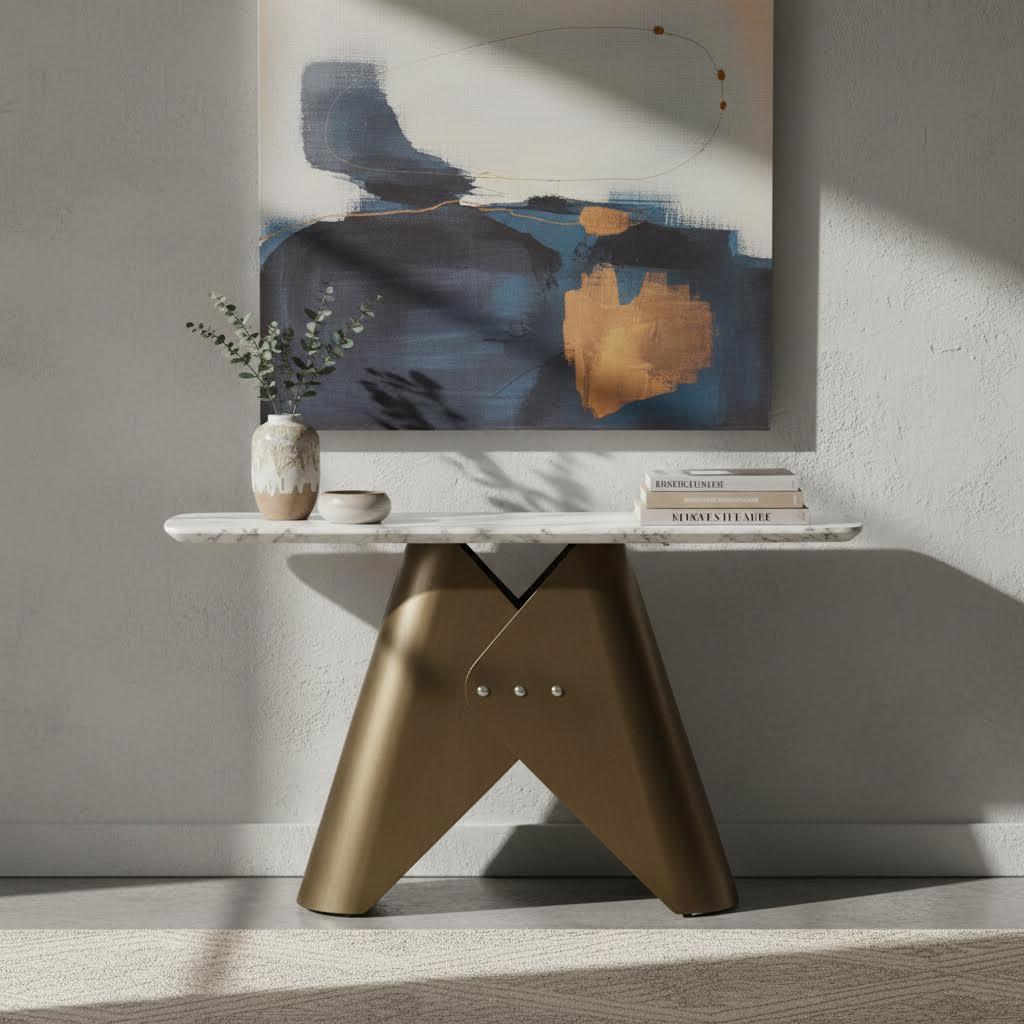 طاولة كونسول رخامية من تورينو، أبيض وذهبي