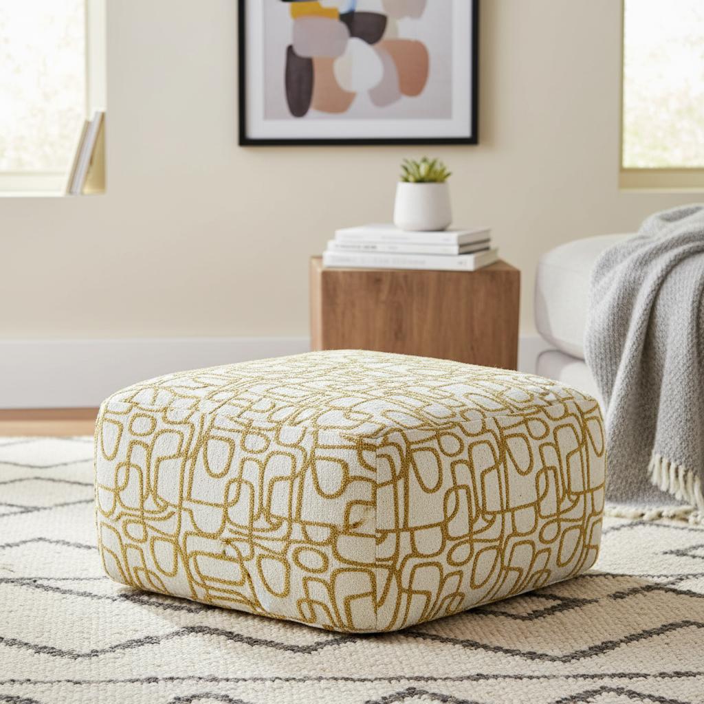 Etro Pouf Coffee Table, Yellow & Ivory