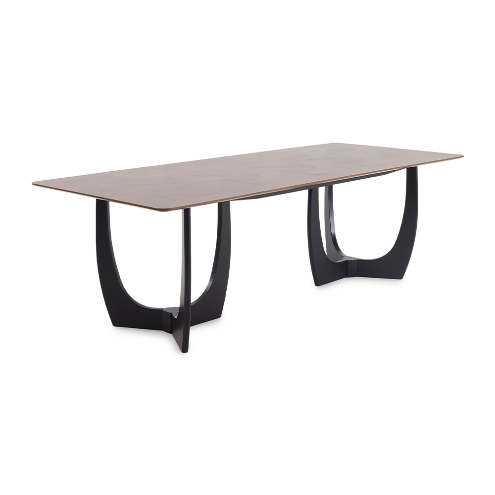 Martinez 8-Seater Rectangular Wooden Top Dining Table with Curved Base, Beige & Black - 240x100 cm
