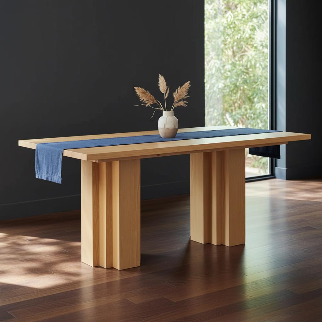 Pine Rectangular 6 Seater Dining Table With Pillar Base, Natural Oak - 180x100cm