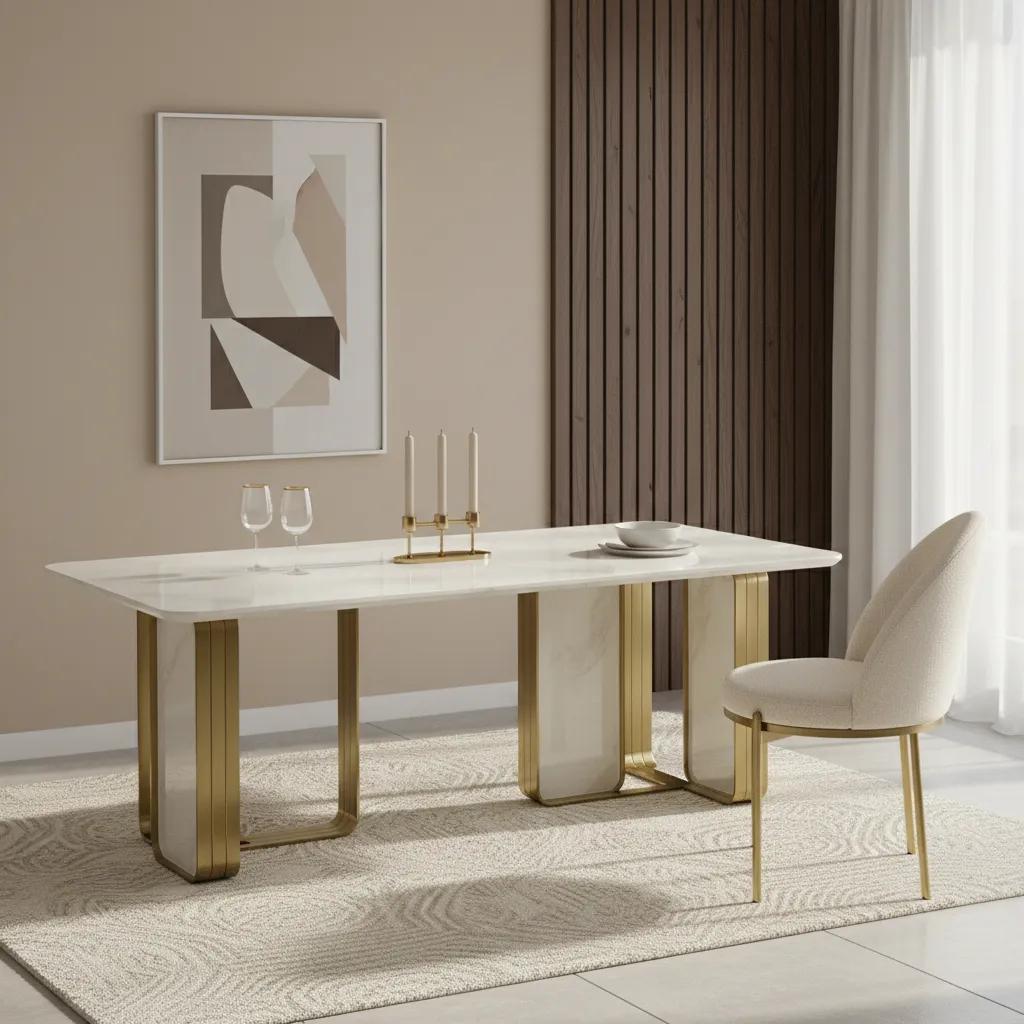 New Scala 8-Seater Dining Table, Brushed Gold & White - 320x120 cm