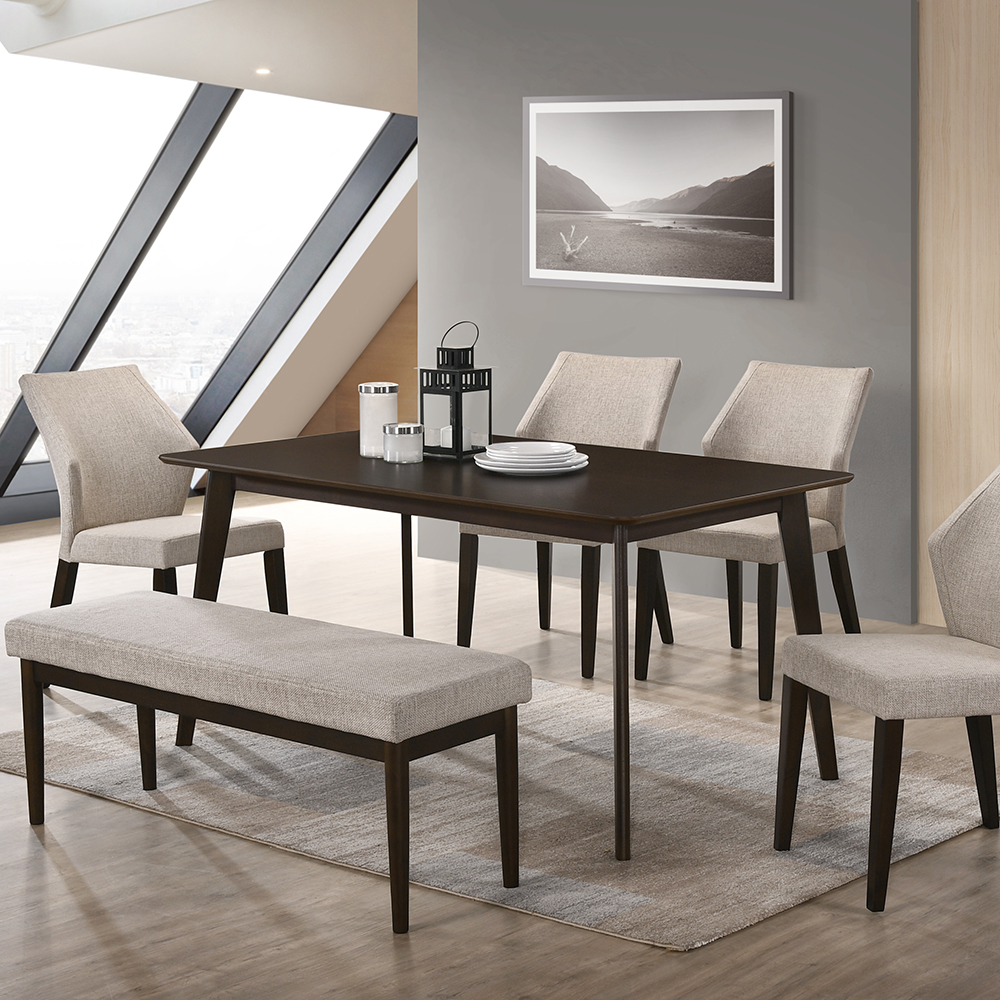 Arica Dining Set with 4 Chairs & 1 Bench, Walnut - 150x75 cm