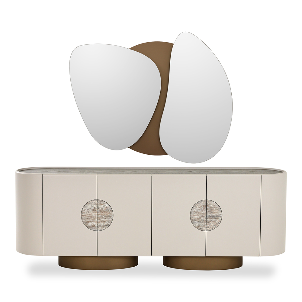 Ayla Sideboard with Mirror, White & Cream