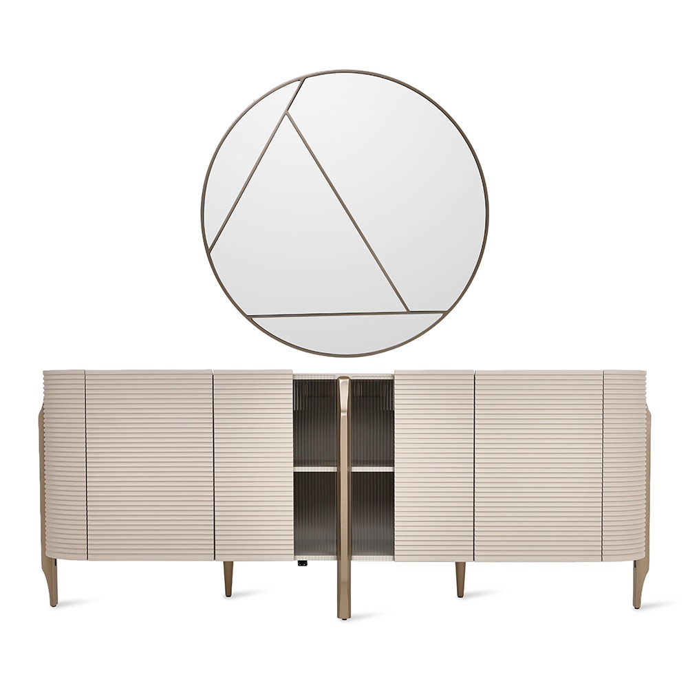 Leora Sideboard with Mirror, Bronze & Beige