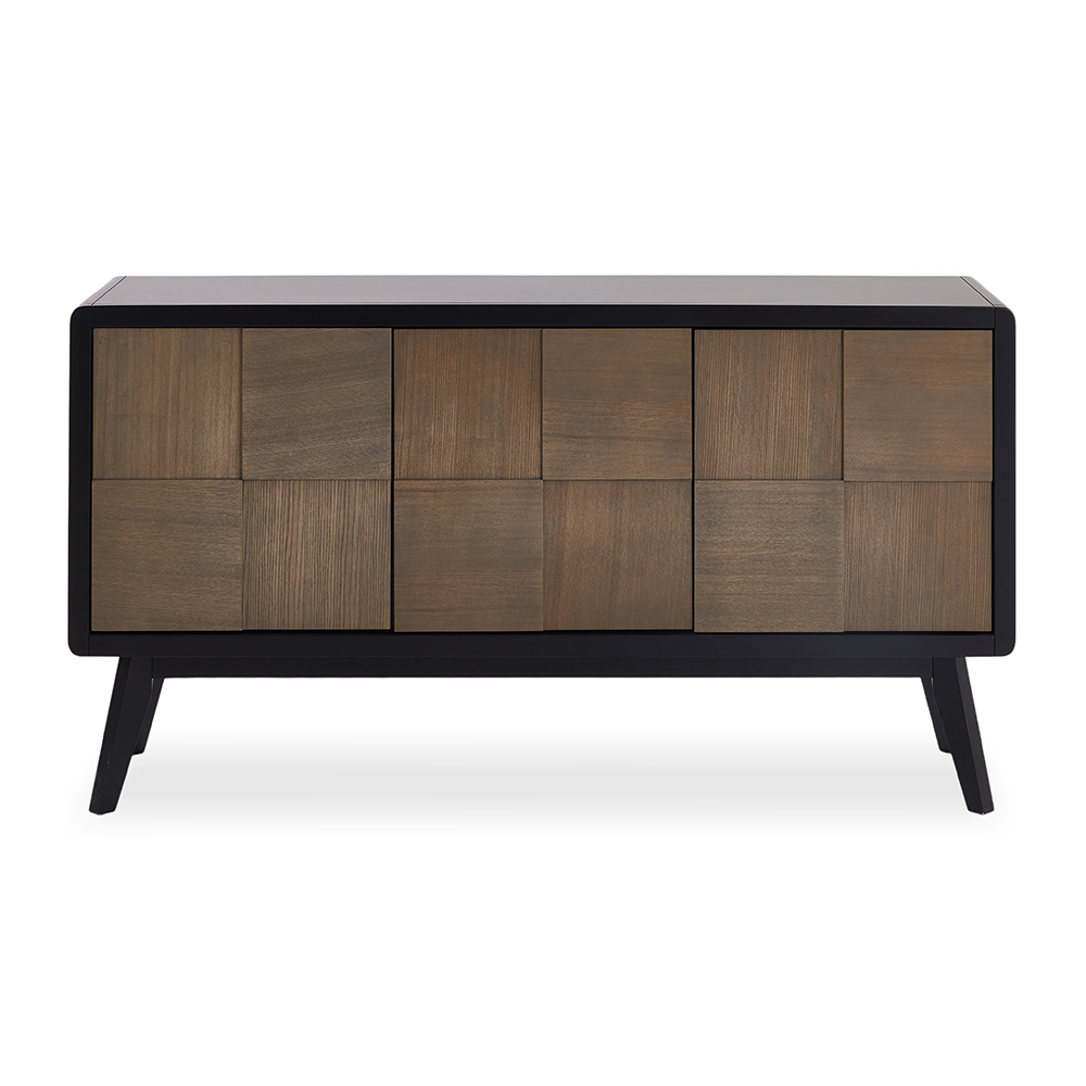 Martinez 3-Door Wooden Sideboard with Geometric Front Panels, Brown & Black