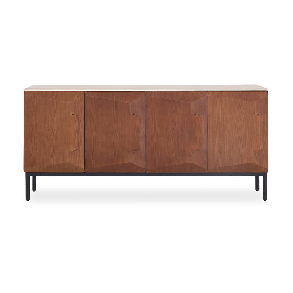 Amelia Wooden Sideboard 4-Door Cabinet with Carved Doors, Brown