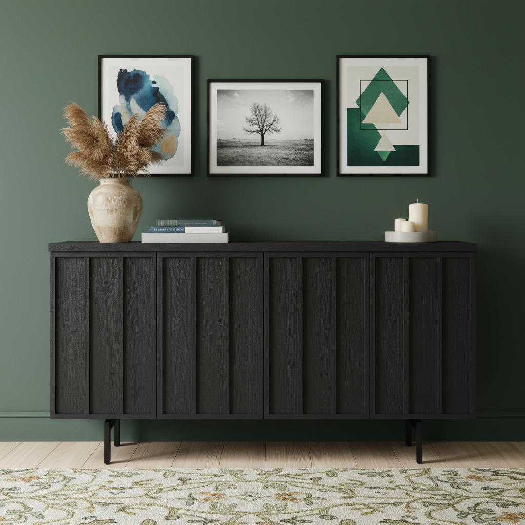 Tropica 4-Door Acacia Wood Sideboard With Internal Shelves, Black