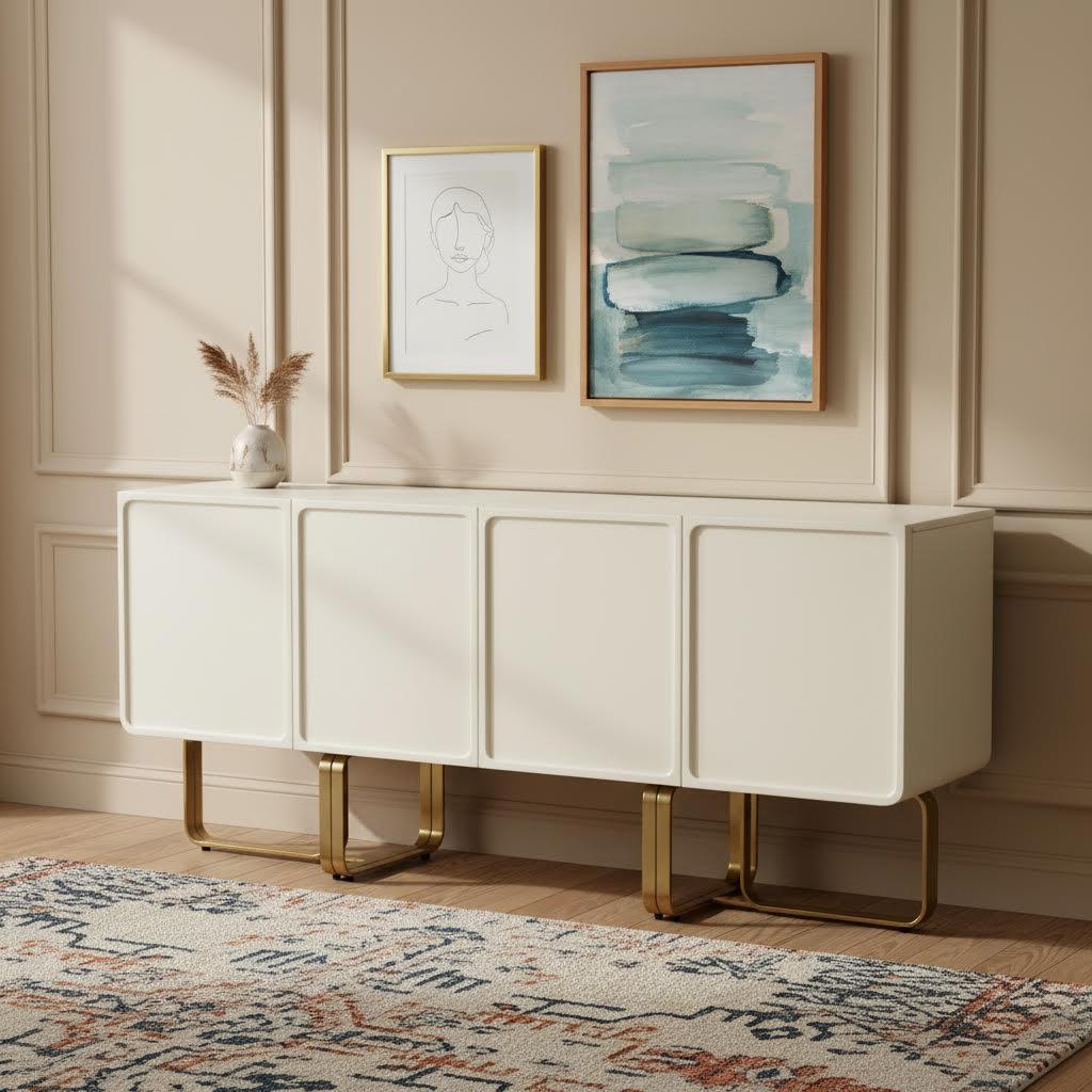New Scala Sideboard, Brushed Gold & White