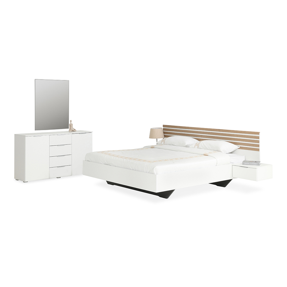 طقم سرير من 5 قطع من لاميلا، أبيض - 180x200 سم