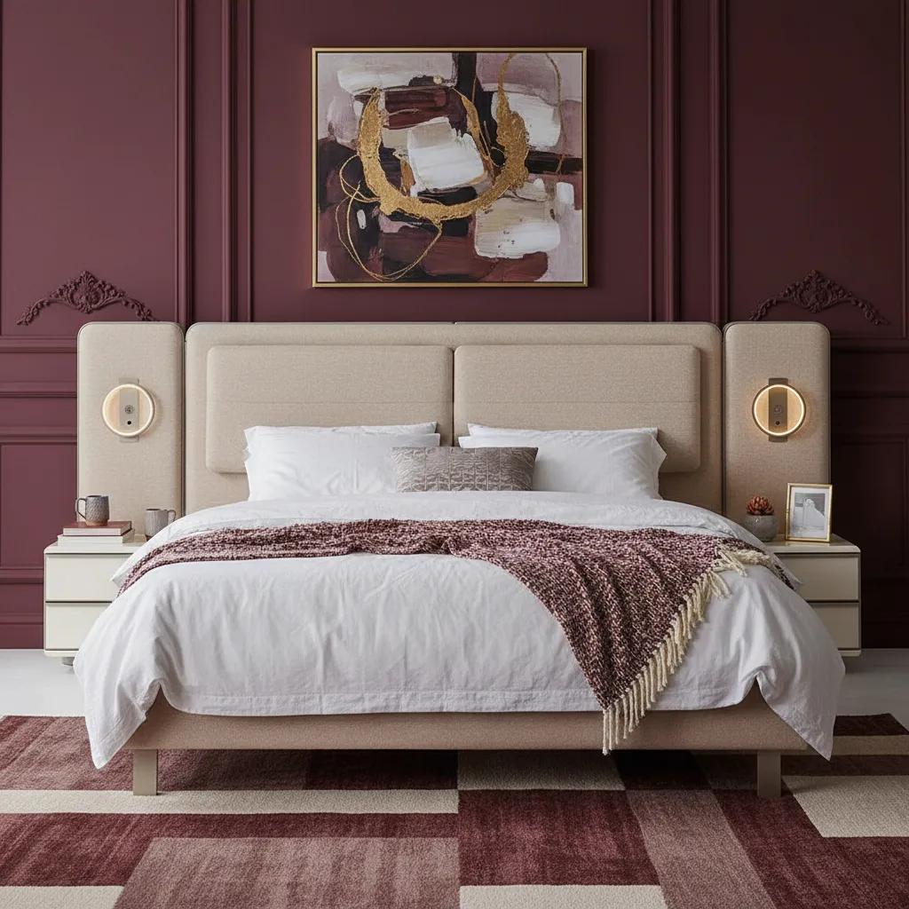 Colins King Sized Bed With Hydraulic Storage, 2 Nightstands & Headboard Panel, Beige - 180x200cm