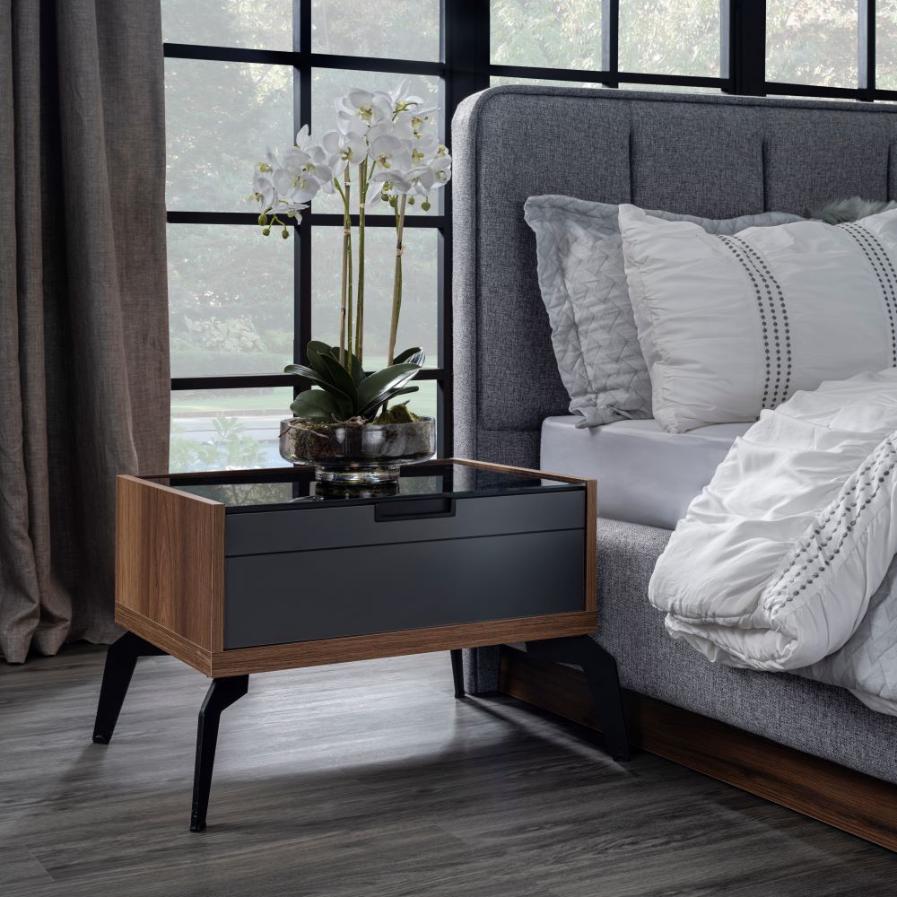 طاولة زيت جانبية مع مرآة، رمادي وبني