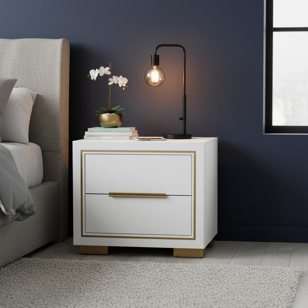Toronto Nightstand, Off White & Brushed Gold