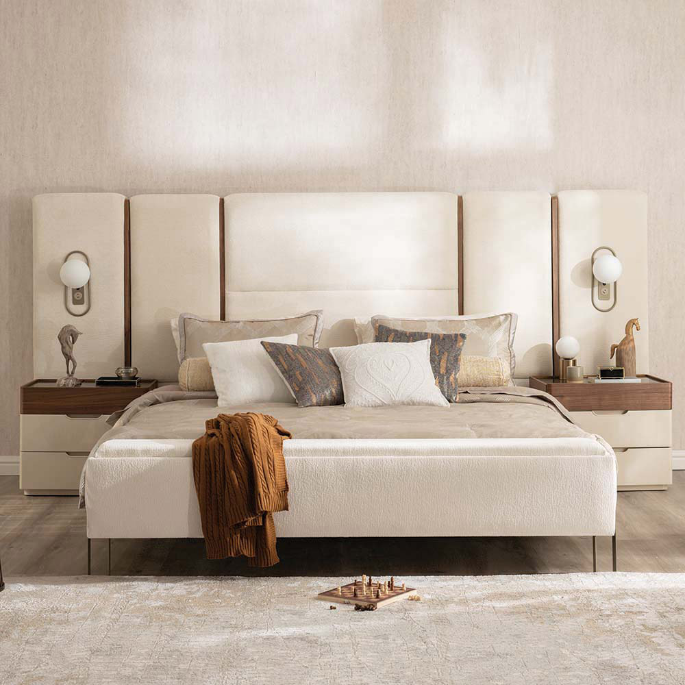 Amalfi Bed with Bench & 2 Nightstand, Vizon - 180x200 cm