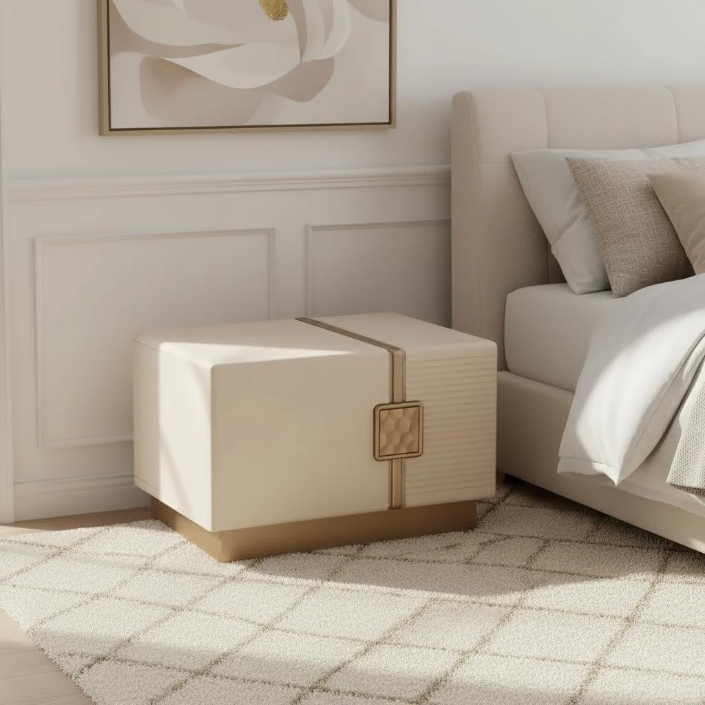 Ira 1-Drawer Nightstand with Textured Front - Beige & Gold