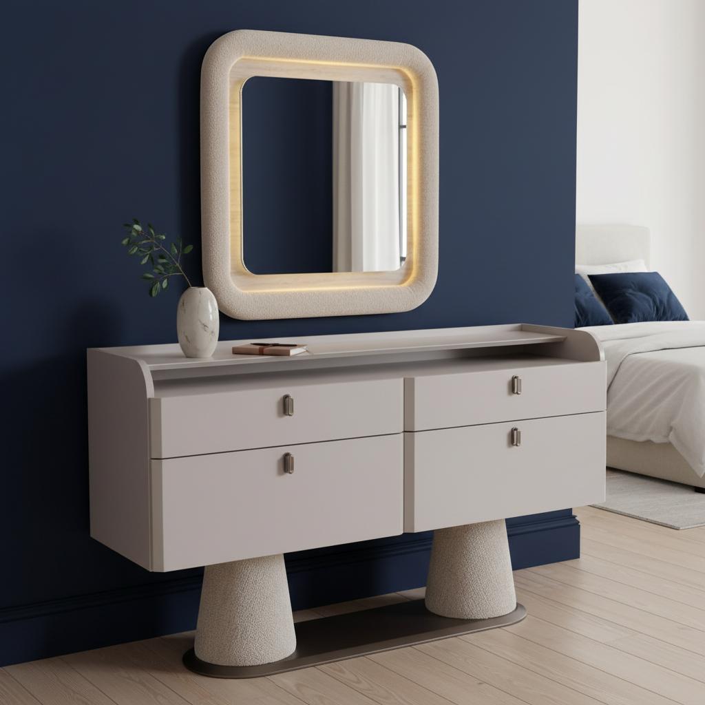 Dahlia 4-Drawer Dresser with Mirror, Beige