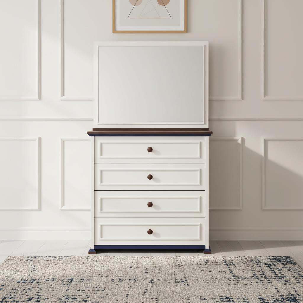 مارين طاولة تسريحة بـ 4 أدراج مع مرآة - أبيض