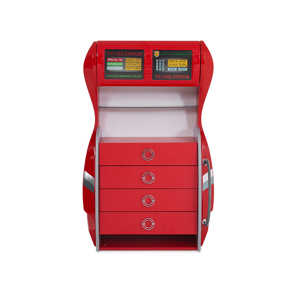 Kid's Gas Station-Themed Chest of 4 Drawers, Red