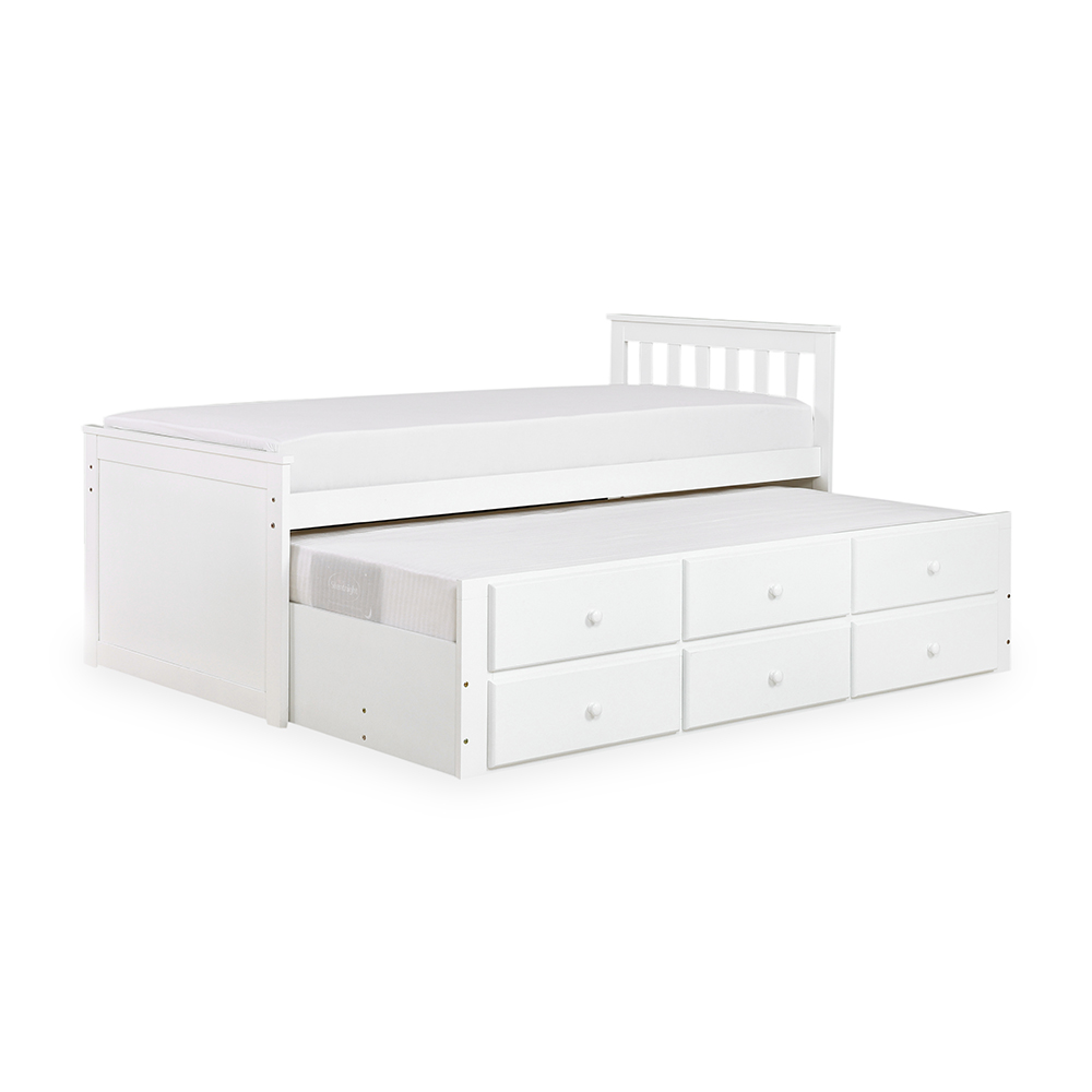 سرير فردي مع سرير قابل للسحب من جيميني، أبيض - 91×190 سم