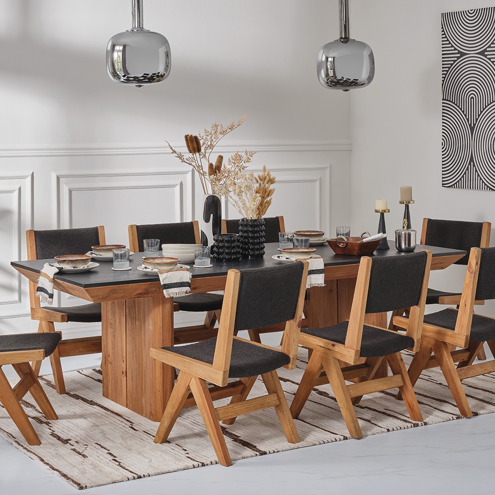 Matt 8-Seater Dining Table, Black & Natural - 240x100 cm