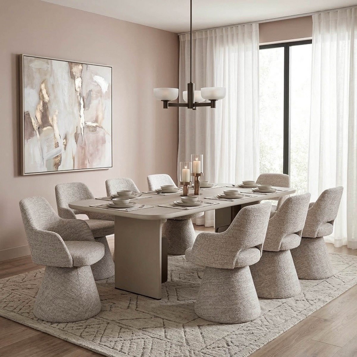 Nobu 8-Seater Dining Table With Chairs, Light Grey - 240x103cm