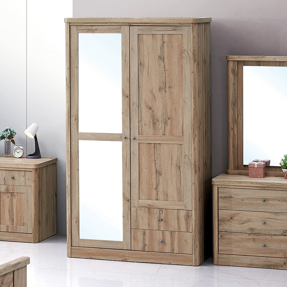 Libro 2-Door Wardrobe with 2 Mirrors, Canada Oak